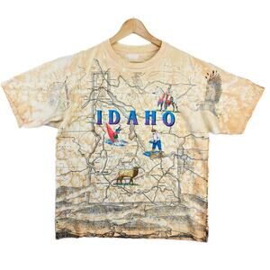 Vintage Idaho State Map Mens Shirt XL Tie Dye AOP Single Stitch 90s Grunge